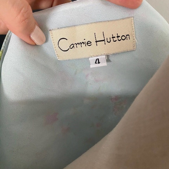 Carrie Hutton Y2K V-Neck Floral Flowy Midi Dress Cut Out Sleeves - Picture 11 of 15